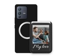 Sunrive Coque avec Personnalisable pour MagSafe Portefeuille - Étui Compatible avec Vivo V23 ProHousse Antichoc - Cuir avec Porte-Cartes et Fonction Support, Personnalisable avec Photo ou Texte