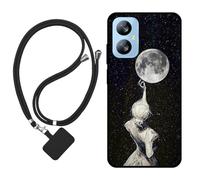 Sunrive Coque Compatible avec Blackview A52 Pro,TPU Étui Housse Protecteur Mat Back Cover Mignon Motifs Case(Ombre du Dos,Lune,Étoiles)+1x Universelle Dragonne