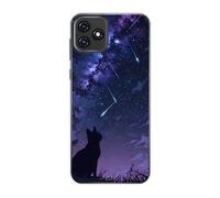 Sunrive Coque Compatible avec Blackview Oscal C20/C20 Pro, TPU Silicone Étui Housse Protecteur Souple Gel Transparent Back Cover Mignon Motifs Antichoc Case(Chat contemplant Les étoiles)