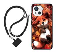 Sunrive Coque Compatible avec Blackview Oscal C80,TPU Étui Housse Protecteur Souple Gel Mat Back Cover Mignon Motifs Antichoc Case(Le Renard Feuille d'érable)+1x Universelle Dragonne