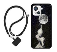 Sunrive Coque Compatible avec Blackview Oscal C80,TPU Étui Housse Protecteur Souple Gel Mat Back Cover Mignon Motifs Antichoc Case(Ombre du Dos,Lune,Étoiles)+1x Universelle Dragonne