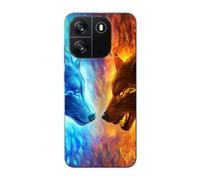 Sunrive Coque Compatible avec Blackview Oscal Flat 1C, TPU Silicone Étui Housse Protecteur Souple Gel Transparent Back Cover Mignon Motifs Antichoc Case(Q Loup 4)