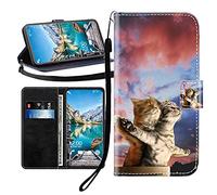 Sunrive Coque Compatible avec Fairphone 6, Housse Mignon Étui avec Fonction de Support Etui Protecteur Protection Portefeuille Cas Magnétique PU Cuir(Chat de Couple B1)