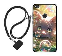 Sunrive Coque Compatible avec Huawei P8 Lite 2017/P9 Lite 2017,TPU Étui Housse Protecteur Souple Gel Mat Back Cover Mignon Motifs Antichoc Case(Bulles Chat)+1x Universelle Dragonne