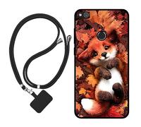 Sunrive Coque Compatible avec Huawei P8 Lite 2017/P9 Lite 2017,TPU Étui Housse Protecteur Souple Gel Mat Back Cover Mignon Motifs Antichoc Case(Le Renard Feuille d'érable)+1x Universelle Dragonne