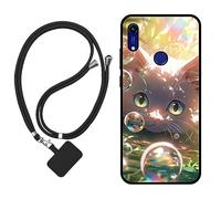 Sunrive Coque Compatible avec Huawei Y6s/Y6 2019,TPU Étui Housse Protecteur Souple Gel Mat Back Cover Mignon Motifs Antichoc Case(Bulles Chat)+1x Universelle Dragonne
