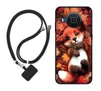 Sunrive Coque Compatible avec Nokia X20 5G,TPU Étui Housse Protecteur Souple Gel Mat Back Cover Mignon Motifs Antichoc Case(Le Renard Feuille d'érable)+1x Universelle Dragonne