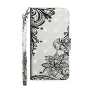 Sunrive Coque Compatible avec Nubia A56/ZTE Blade A56, Housse Mignon Étui avec Fonction de Support Etui Protecteur Protection Portefeuille Cas Magnétique PU Cuir(Fleur Noire)