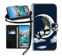 Sunrive Coque Compatible avec Nubia V80 Pro/ZTE Blade V80 Pro, Housse Mignon Étui avec Fonction de Support Etui Protecteur Protection Portefeuille Cas Magnétique PU Cuir(Panda de Lune B1)