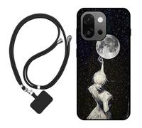 Sunrive Coque Compatible avec Oneplus 13S/13T,TPU Étui Housse Protecteur Mat Back Cover Mignon Motifs Case(Ombre du Dos,Lune,Étoiles)+1x Universelle Dragonne