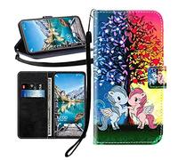 Sunrive Coque Compatible avec Oppo RX17 Neo, Housse Mignon Étui avec Fonction de Support Etui Protecteur Protection Portefeuille Cas Magnétique PU Cuir(Licorne Bleu Rouge B1)+Stylet OFFERTS