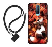 Sunrive Coque Compatible avec Oppo RX17 Pro/R17 Pro,TPU Étui Housse Protecteur Souple Gel Mat Back Cover Mignon Motifs Antichoc Case(Le Renard Feuille d'érable)+1x Universelle Dragonne