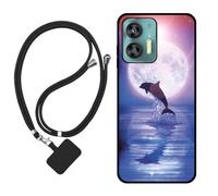 Sunrive Coque Compatible avec OUKITEL C35,TPU Étui Housse Protecteur Souple Gel Mat Back Cover Mignon Motifs Antichoc Case(Lune,Dauphins,mer)+1x Universelle Dragonne