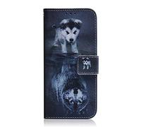 Sunrive Coque Compatible avec Oukitel WP50, Housse Mignon Étui avec Fonction de Support Etui Protecteur Protection Portefeuille Cas Magnétique PU Cuir(Loup et Chien)