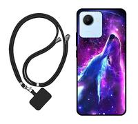 Sunrive Coque Compatible avec realme C30,TPU Étui Housse Protecteur Souple Gel Mat Back Cover Mignon Motifs Antichoc Case(Loup,Lune,Étoiles)+1x Universelle Dragonne