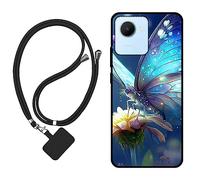 Sunrive Coque Compatible avec realme C30,TPU Étui Housse Protecteur Souple Gel Mat Back Cover Mignon Motifs Antichoc Case(Papillon,Fleur)+1x Universelle Dragonne