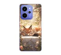 Sunrive Coque Compatible avec Realme Narzo Power 5G, TPU Silicone Étui Housse Protecteur Souple Gel Transparent Back Cover Mignon Motifs Antichoc Case(Renard endormi)