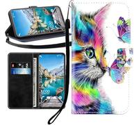 Sunrive Coque Compatible avec Realme P4X 4G/5G/Oneplus Nord CE6Lite, Housse Mignon Étui avec Fonction de Support Etui Protecteur Protection Portefeuille Cas Magnétique PU Cuir(Chat Papillon B1)