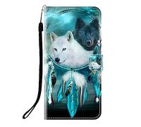 Sunrive Coque Compatible avec Realme P4X 4G/5G/Oneplus Nord CE6Lite, Housse Mignon Étui avec Fonction de Support Etui Protecteur Protection Portefeuille Cas Magnétique PU Cuir(Q Loup 6)