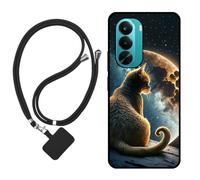 Sunrive Coque Compatible avec Realme P4X 4G/5G/Oneplus Nord CE6Lite,TPU Étui Housse Protecteur Mat Back Cover Mignon Motifs Case(Lune,étoiles,Chat)+1x Universelle Dragonne