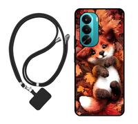 Sunrive Coque Compatible avec Realme P4X 4G/5G/Oneplus Nord CE6Lite,TPU Étui Housse Protecteur Mat Back Cover Mignon Motifs Case(Le Renard Feuille d'érable)+1x Universelle Dragonne