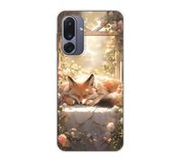 Sunrive Coque Compatible avec Samsung Galaxy Jump4, TPU Silicone Étui Housse Protecteur Souple Gel Transparent Back Cover Mignon Motifs Antichoc Case(Renard endormi)