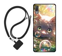 Sunrive Coque Compatible avec Sony Xperia L3,TPU Étui Housse Protecteur Souple Gel Mat Back Cover Mignon Motifs Antichoc Case(Bulles Chat)+1x Universelle Dragonne