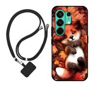 Sunrive Coque Compatible avec Tecno Camon 50 Pro 5G/Camon 50,TPU Étui Housse Protecteur Mat Back Cover Mignon Motifs Case(Le Renard Feuille d'érable)+1x Universelle Dragonne