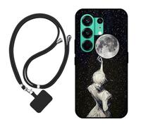 Sunrive Coque Compatible avec Tecno Camon 50 Pro 5G/Camon 50,TPU Étui Housse Protecteur Mat Back Cover Mignon Motifs Case(Ombre du Dos,Lune,Étoiles)+1x Universelle Dragonne