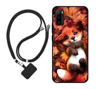 Sunrive Coque Compatible avec Ulefone Note 10 (2021),TPU Étui Housse Protecteur Mat Back Cover Mignon Motifs Case(Le Renard Feuille d'érable)+1x Universelle Dragonne