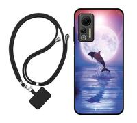 Sunrive Coque Compatible avec ULEFONE Note 14/Note 14P,TPU Étui Housse Protecteur Souple Gel Mat Back Cover Mignon Motifs Antichoc Case(Lune,Dauphins,mer)+1x Universelle Dragonne