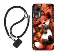 Sunrive Coque Compatible avec ULEFONE Note 14/Note 14P,TPU Étui Housse Protecteur Souple Gel Mat Back Cover Mignon Motifs Antichoc Case(Le Renard Feuille d'érable)+1x Universelle Dragonne