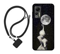 Sunrive Coque Compatible avec ULEFONE Note 14/Note 14P,TPU Étui Housse Protecteur Souple Gel Mat Back Cover Mignon Motifs Antichoc Case(Ombre du Dos,Lune,Étoiles)+1x Universelle Dragonne