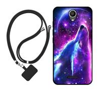 Sunrive Coque Compatible avec Wiko Harry,TPU Étui Housse Protecteur Souple Gel Mat Back Cover Mignon Motifs Antichoc Case(Loup,Lune,Étoiles)+1x Universelle Dragonne