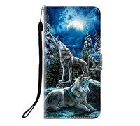 Sunrive Coque Compatible avec Wiko Tommy 3, Housse Mignon Étui avec Fonction de Support Etui Protecteur Protection Portefeuille Cas Magnétique PU Cuir(Q Loup 1)+Stylet OFFERTS