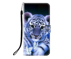 Sunrive Coque Compatible avec Wiko Y52, Housse Mignon Étui avec Fonction de Support Etui Protecteur Protection Portefeuille Cas Magnétique PU Cuir(Q Tigre)+Stylet OFFERTS