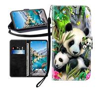 Sunrive Coque Compatible avec WIKO Y61,Housse Mignon Étui avec Fonction de Support Etui Protecteur Protection Portefeuille Cas Magnétique PU Cuir(Panda Cascade B1)+Stylet OFFERTS