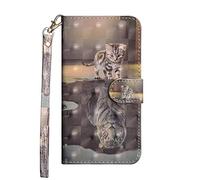Sunrive Coque Compatible avec Wiko Y82, Housse Mignon Étui avec Fonction de Support Etui Protecteur Protection Portefeuille Cas Magnétique PU Cuir(Chat Tigre)+Stylet OFFERTS