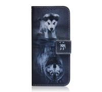 Sunrive Coque Compatible avec ZTE Blade A35E, Housse Mignon Étui avec Fonction de Support Etui Protecteur Protection Portefeuille Cas Magnétique PU Cuir(Loup et Chien)