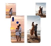 Sunrive Coque personnalisée Compatible avec Huawei Y6 2019, Personnalisable avec Votre Propre Image,Photo,Texte,DIY Leather Housse Étui PU Cuir + Tour de Cou Telephone Universelle