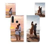 Sunrive Coque personnalisée Compatible avec Huawei Y6p, Personnalisable avec Votre Propre Image,Photo,Texte,DIY Leather Housse Étui PU Cuir + Tour de Cou Telephone Universelle