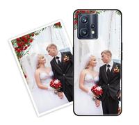 Sunrive Coque personnalisée Compatible avec Realme V25/Q5/Q5X/9 5G/9Pro, Personnalisable avec Votre Propre Image, PhotoTexte, DIY HD Étui[Bordure TPU+Dos Verre Trempé Design]+Protection Écran