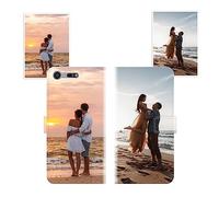 Sunrive Coque personnalisée Compatible avec Sony Xperia XZ1, Personnalisable avec Votre Propre Image,Photo,Texte,DIY Leather Housse Étui PU Cuir + Tour de Cou Telephone Universelle