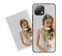 Sunrive Coque personnalisée Compatible avec Xiaomi Mi 11 Lite 4G/5G, Personnalisable avec Votre Propre Image, PhotoTexte, DIY HD Étui[Bordure TPU+Dos Verre Trempé Design]+Protection Écran