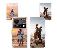 Sunrive Coque personnalisée Compatible avec ZTE Nubia Z70S Ultra, Personnalisable avec Votre Propre Image,Photo,Texte,DIY Leather Housse Étui PU Cuir + Tour de Cou Telephone Universelle