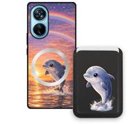 Sunrive Coque Portefeuille pour Blackview A200 Pro avec Porte-Cartes Magnétique Amovible, Étui Porte Carte Mignon avec Support Vidéo, Coque Antichoc avec Porte Carte, Protection Smartphone - Dauphin