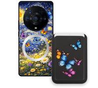 Sunrive Coque Portefeuille pour Honor Magic3ProPlus avec Porte-Cartes Magnétique Amovible, Étui Porte Carte Mignon avec Support, Coque Antichoc avec Porte Carte, Protection Smartphone - Papillon