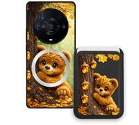 Sunrive Coque Portefeuille pour Honor Magic3ProPlus avec Porte-Cartes Magnétique Amovible, Étui Porte Carte Mignon avec Support, Coque Antichoc avec Porte Carte, Protection Smartphone- Petit Ours