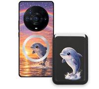 Sunrive Coque Portefeuille pour Honor Magic3ProPlus avec Porte-Cartes Magnétique Amovible, Étui Porte Carte Mignon avec Support, Coque Antichoc avec Porte Carte, Protection Smartphone - Dauphin
