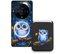 Sunrive Coque Portefeuille pour Honor Magic3ProPlus avec Porte-Cartes Magnétique Amovible, Étui Porte Carte Mignon avec Support, Coque Antichoc avec Porte Carte, Protection Smartphone - Hibou